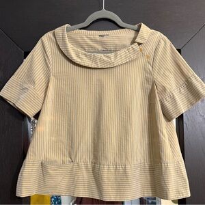 LiIlith of France Lemon & Blue Striped A-Line French Short-Sleeve Top